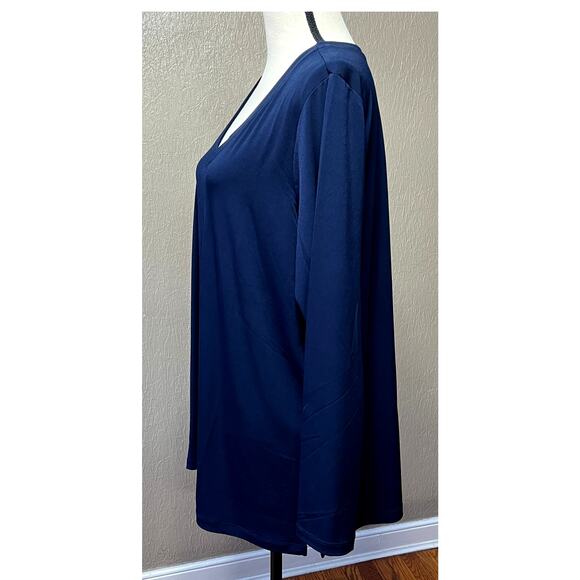 Susan Graver Women's Liquid Knit Flowy Top Tunic Blue V Neck Long Sleeves  XL - Picture 3 of 11